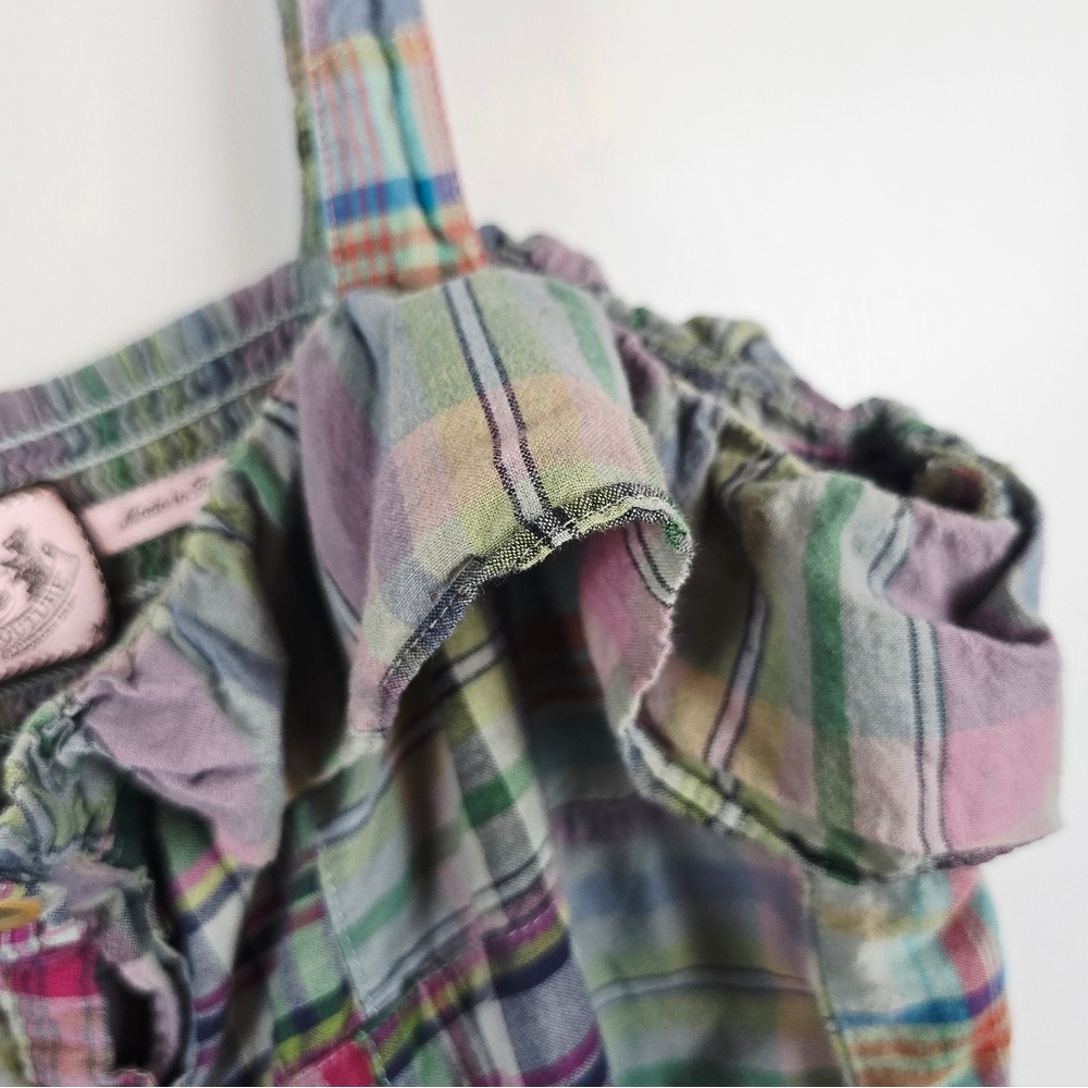 Juicy Couture Women's Medium Green Patchwork Plaid Drawstring Sleeveless Dress - Picture 7 of 10